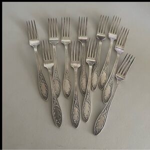 Russian Vintage Melchior MHU Flatware Ornate Flower Pttrn Dinner Forks~SET OF 11